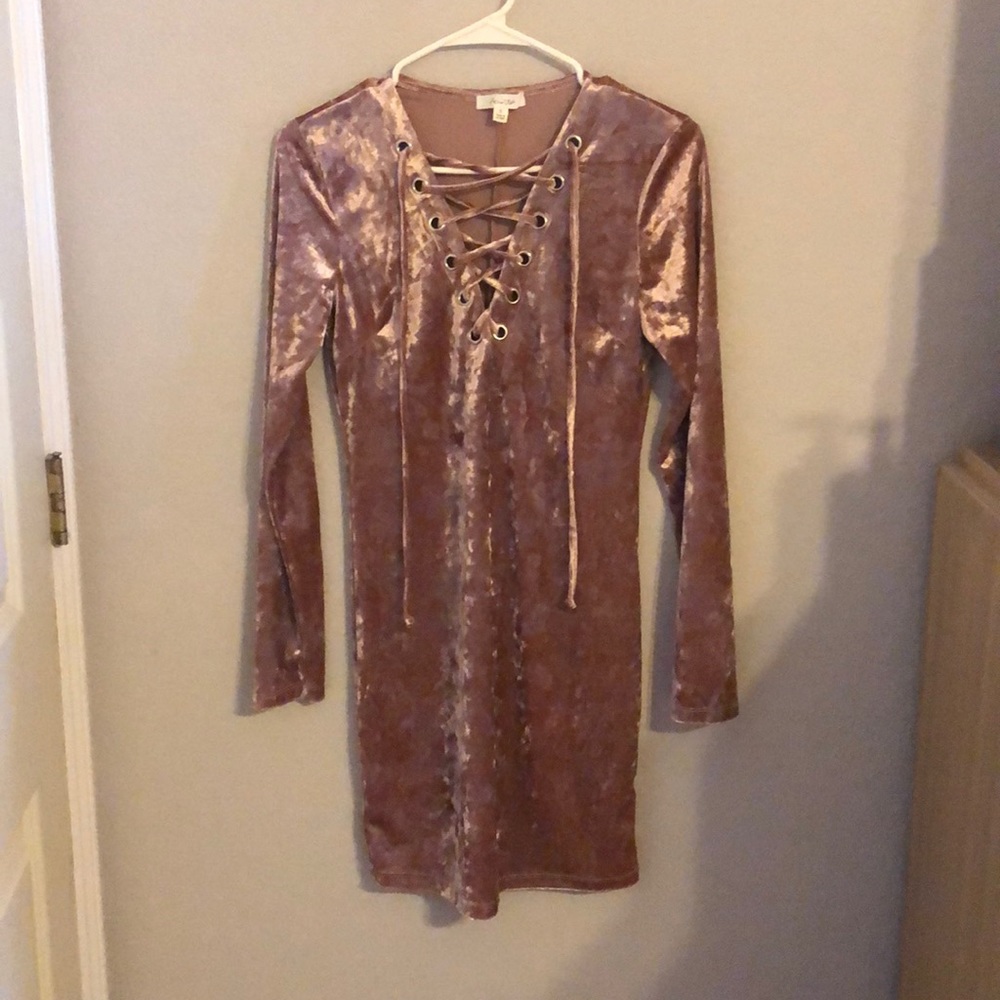 Crushed Velvet Rosé Lace Up Dress
